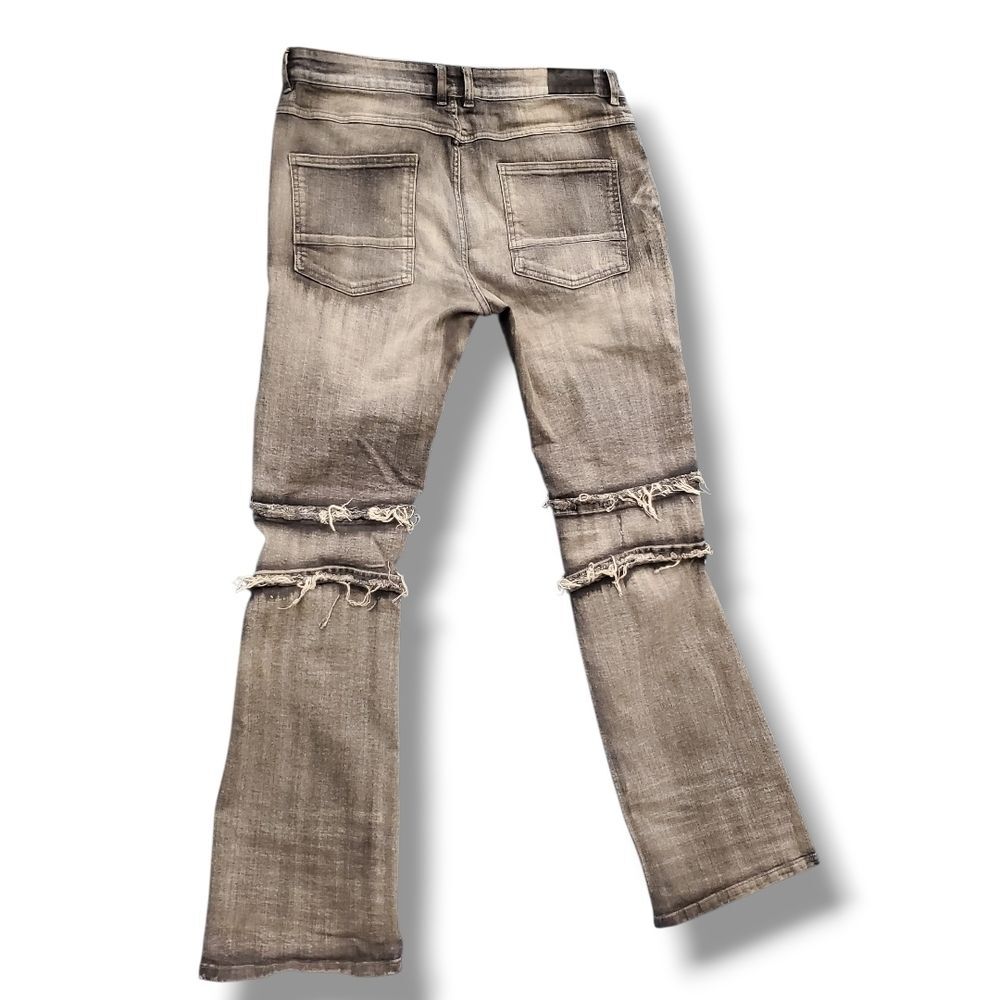 Bezalel Denim Distressed Flared Jeans Gray Washed Ripped Bell Bottom Size 36x34 - Picture 2 of 15